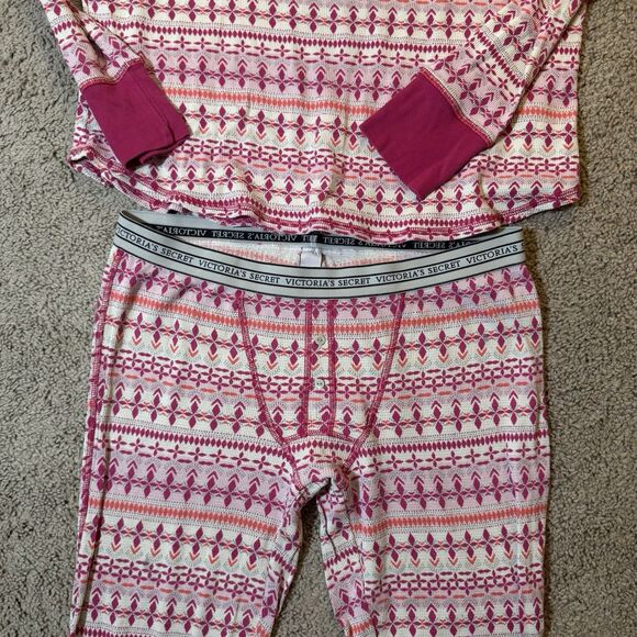 Victorias Secret Pink Geometric Fireside Long Jane Thermal Pajama Set Medium - Picture 3 of 9